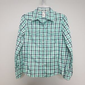 The North Face Pearl Snap Button Plaid Long Sleeve Shirt Size Small